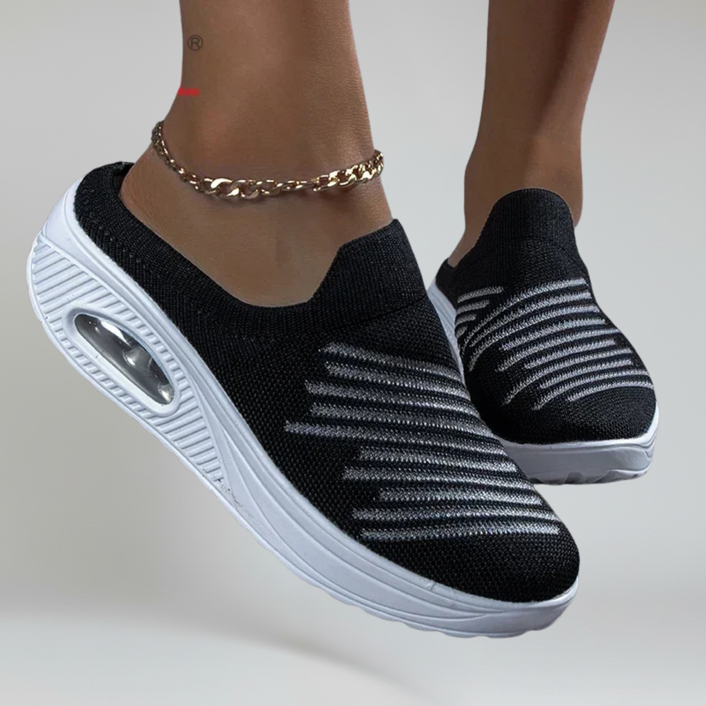 Women’s Slip-On Walking Shoes with Breathable Air Mesh and Air Cushion Platform Sole