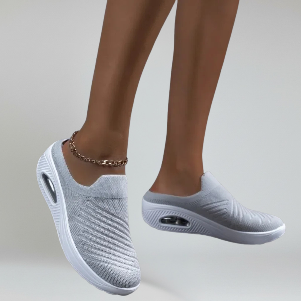 Women’s Slip-On Walking Shoes with Breathable Air Mesh and Air Cushion Platform Sole