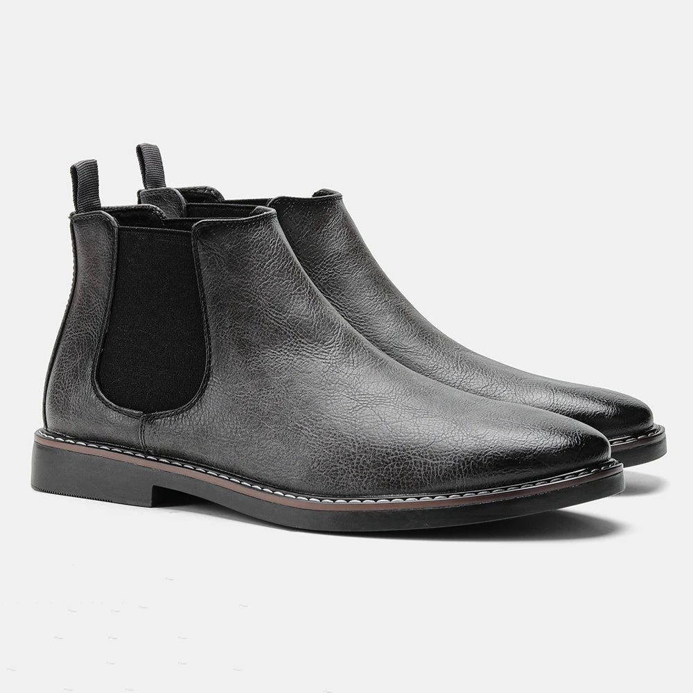 Men's Comfort Leather Chelsea Boots – Elastic Side Panels, Non-Slip Sole