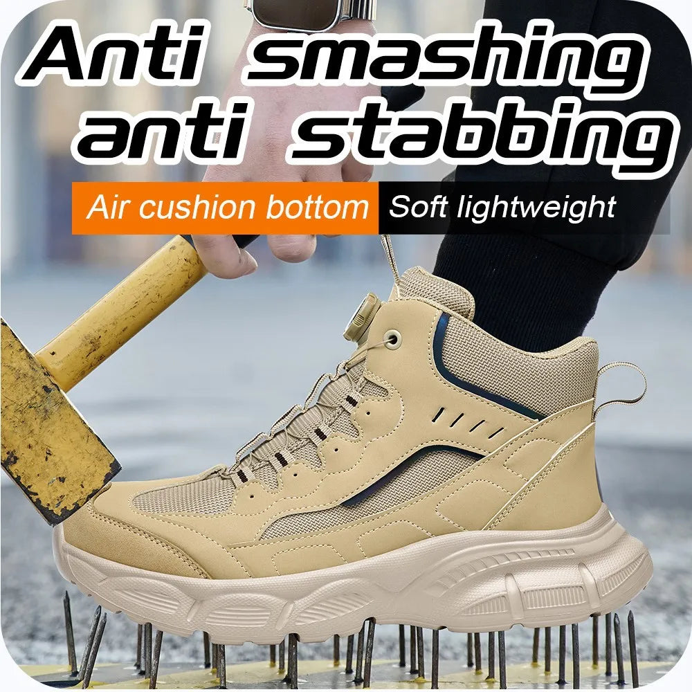 Bottes de sécurité pour hommes à embout en acier antidérapant – fermeture à boucle rotative, conception anti-perforation