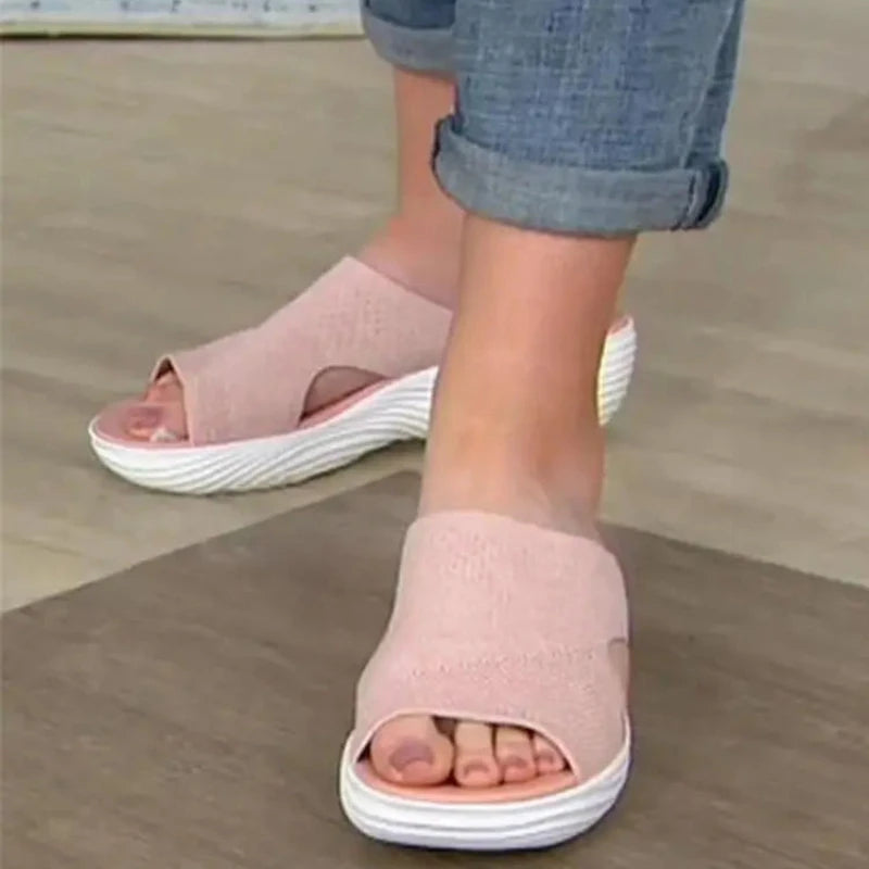 Orthopedic Sandals Women's Elastic Cross Strap Open Toe Wedge Slippers