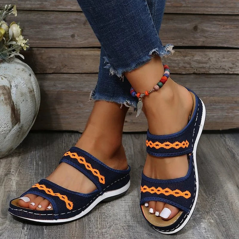Ortopædiske sandaler til kvinder med åndbart mesh, åben tå og kilehæl slippers