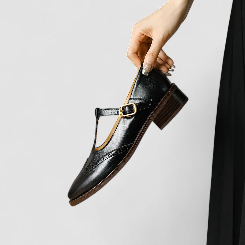 Scarpe Mary Jane da donna in vera pelle con cinturino regolabile e tacco a blocco