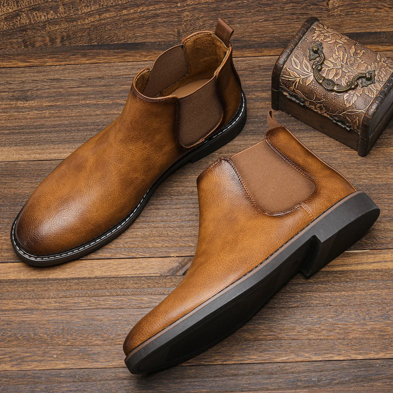 Men's Non-Slip Chelsea Ankle Boots – Genuine Leather, Elastic Side Panel
