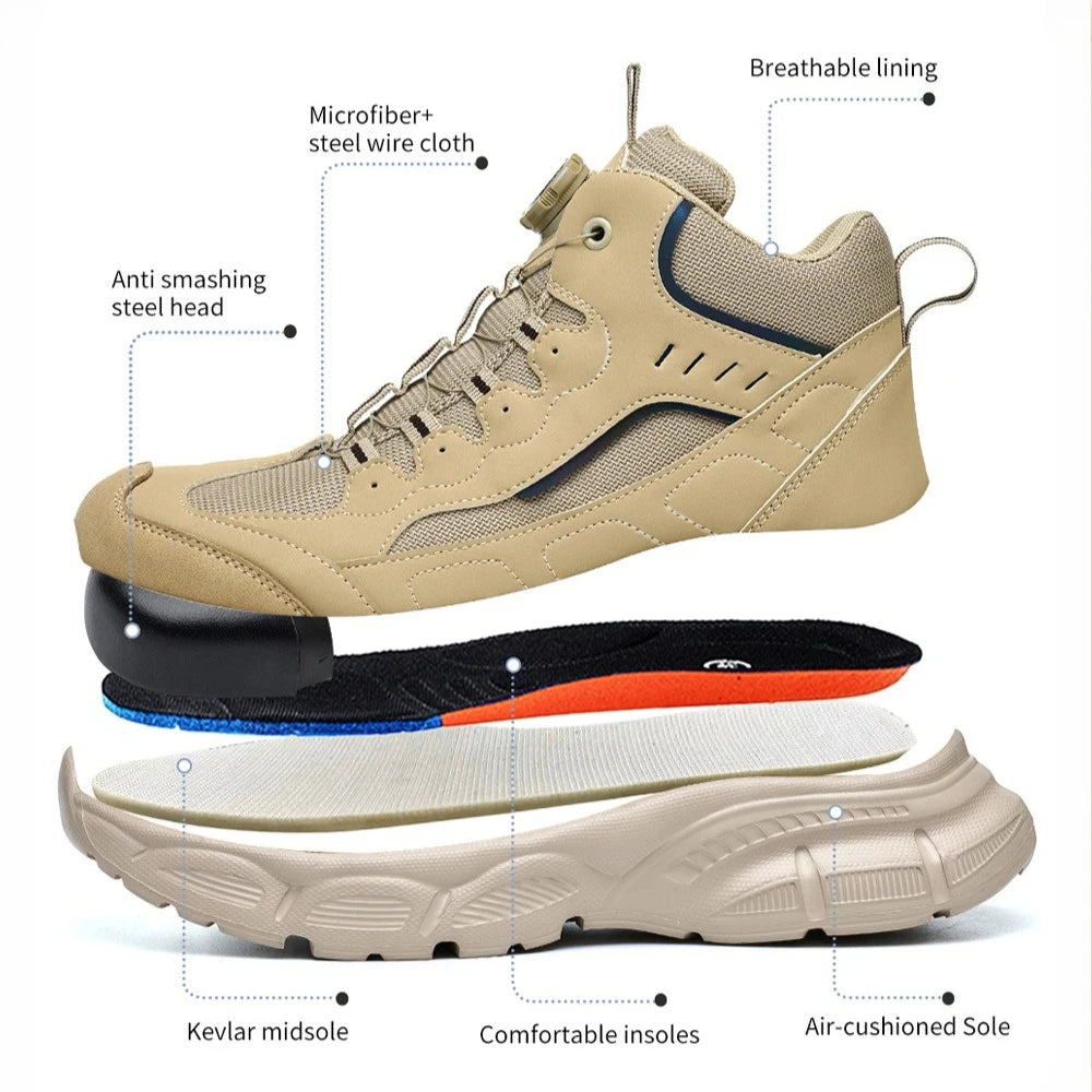 Bottes de sécurité pour hommes à embout en acier antidérapant – fermeture à boucle rotative, conception anti-perforation