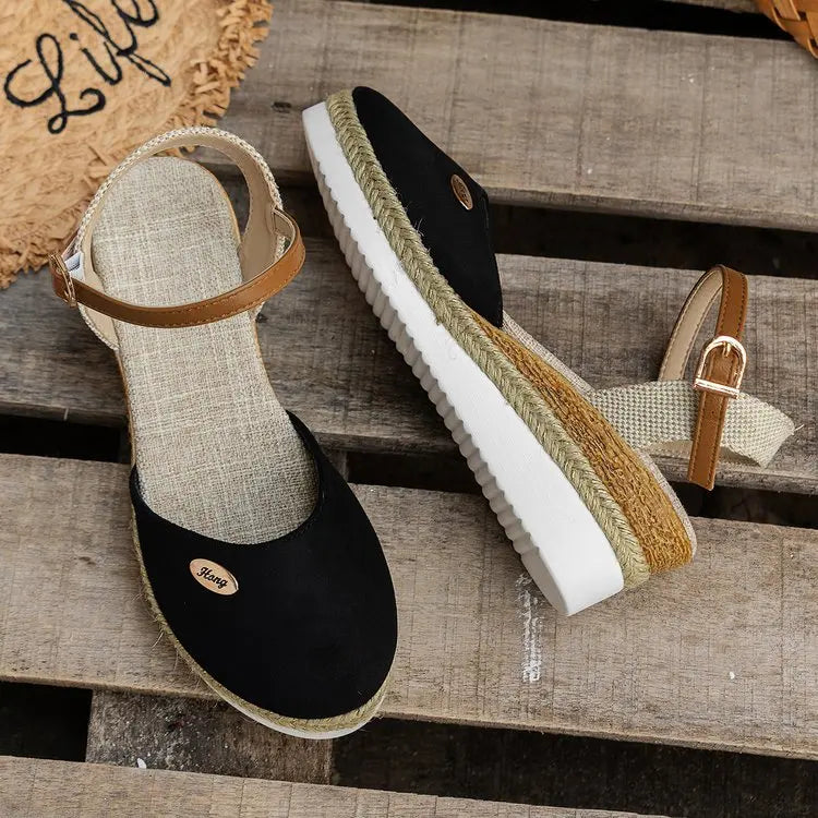 Sandali con Zeppa Donna Punta Chiusa Cinturino con Fibbia Espadrillas alla Moda Scarpe con Zeppa