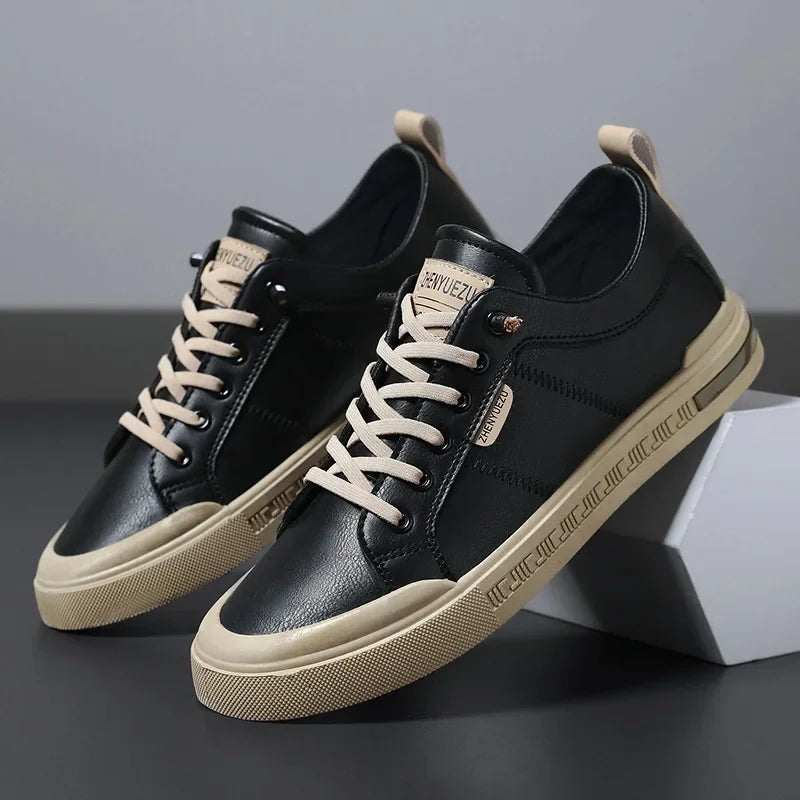 Bekväma lädersneakers för män – stötdämpande EVA-innersula, platt gummisula