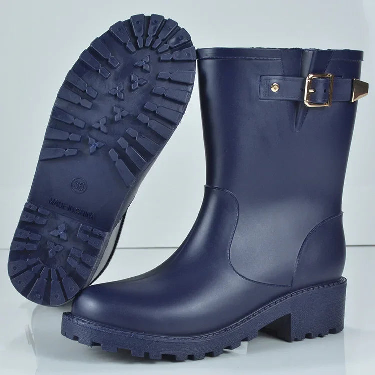 Women's Comfort Waterproof Rain Boots – Low Platform Heel, Slip-On Design