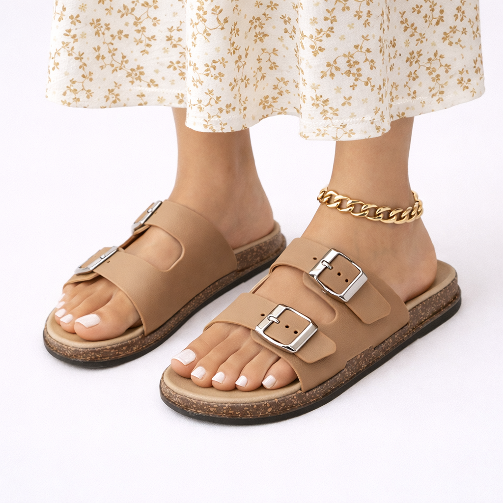 Sandalias ortopédicas para mujer con doble tira ajustable y diseño tipo slide