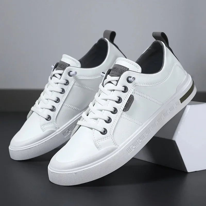 Bekväma lädersneakers för män – stötdämpande EVA-innersula, platt gummisula