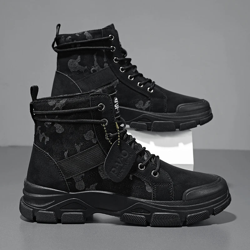 Stivali platform da uomo, comodi e alti alla caviglia – soletta in PU, design resistente all’usura