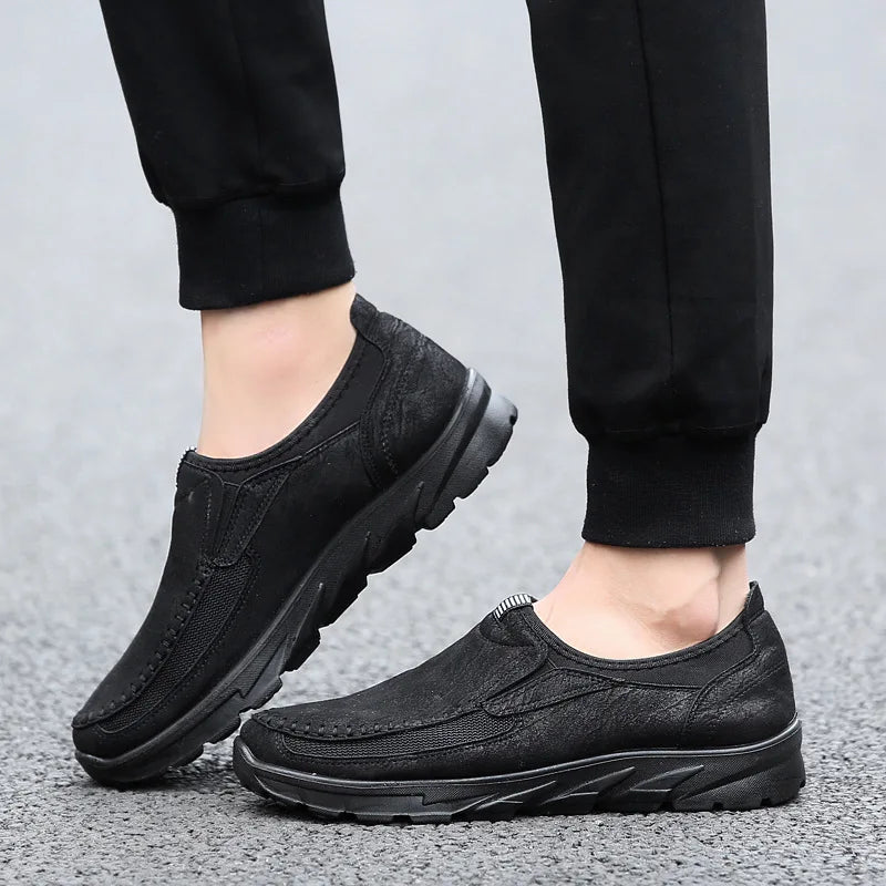 Men's Non-Slip Suede Mesh Loafers – Cushioned Insole, Hand-Stitched Detail