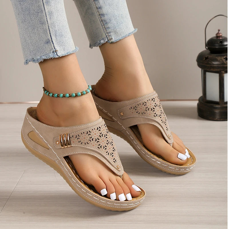 Sandali Casual da Donna con Zeppa, Infradito in Finta Pelle, Piattaforma