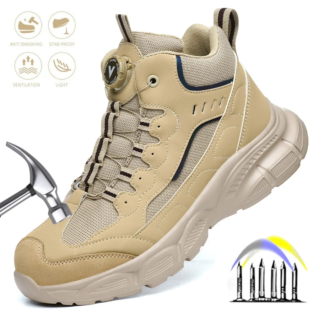 Bottes de sécurité pour hommes à embout en acier antidérapant – fermeture à boucle rotative, conception anti-perforation