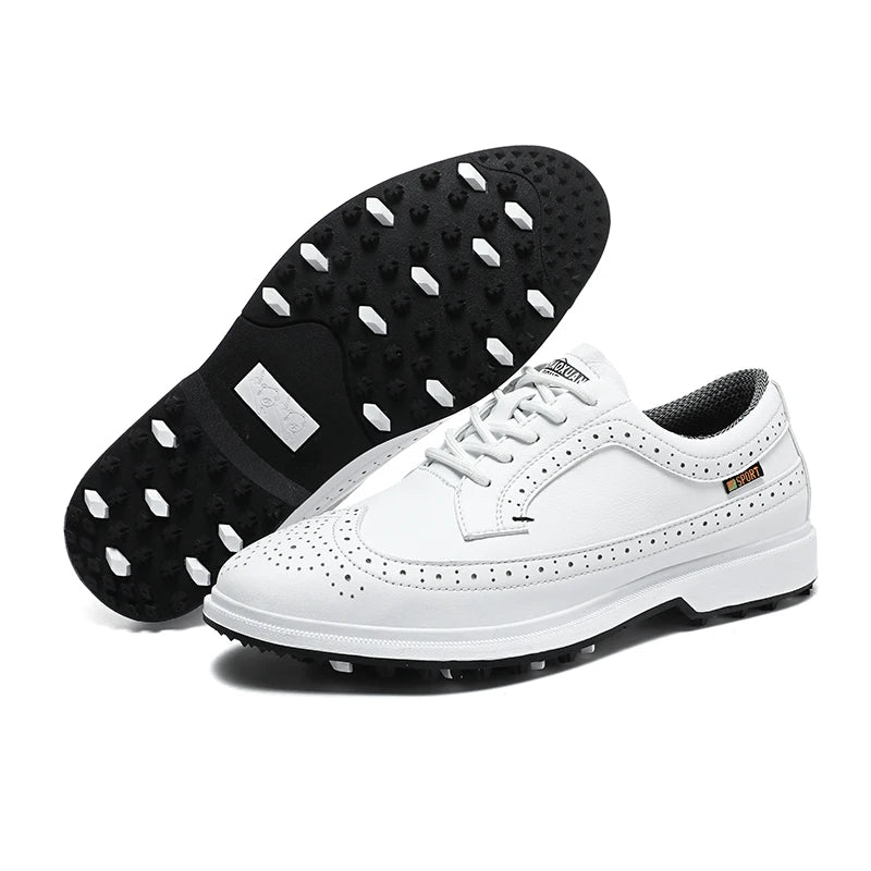 Chaussures de golf imperméables antidérapantes pour hommes – semelle intérieure en cuir reconstitué, fermeture à lacets