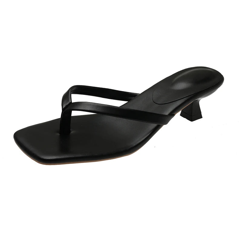 Mules pour femmes à talon carré et bout ouvert avec bride clip