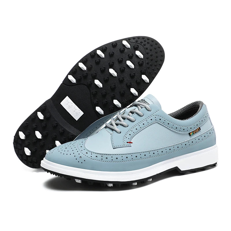 Chaussures de golf imperméables antidérapantes pour hommes – semelle intérieure en cuir reconstitué, fermeture à lacets