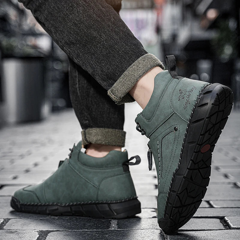 Men's Boots Handmade Split Leather Outdoor Walking Ankle Shoes
