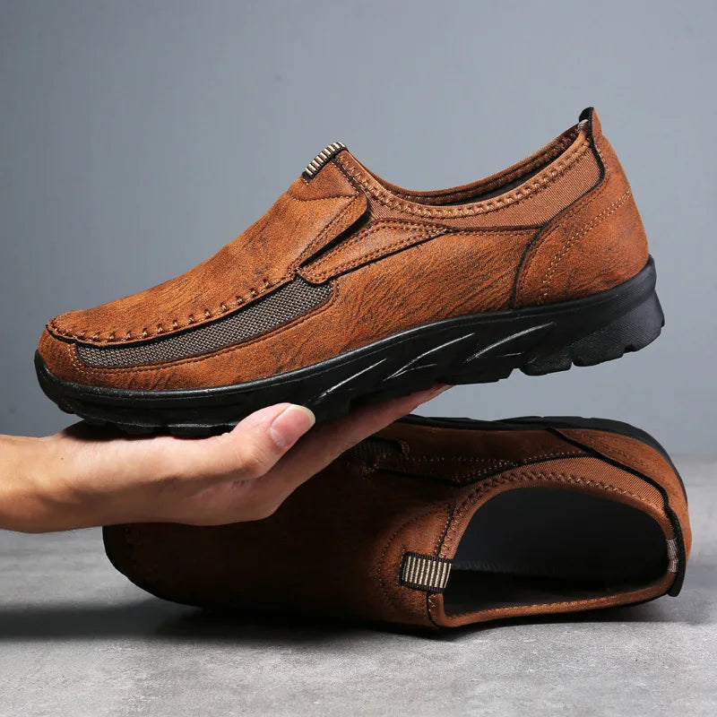 Men's Non-Slip Suede Mesh Loafers – Cushioned Insole, Hand-Stitched Detail