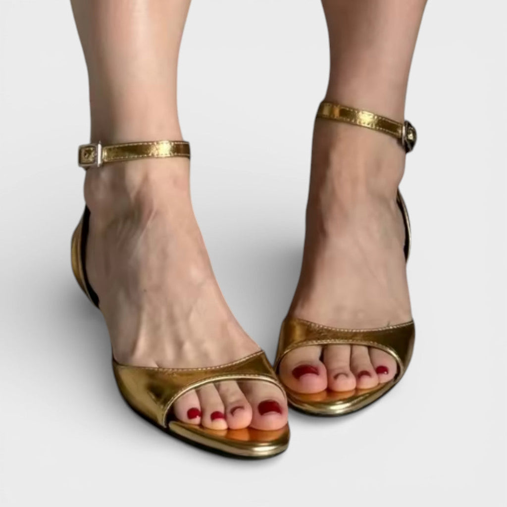 Sandalias de tacón bajo para mujer con correa en el tobillo y punta abierta, zapatos de vestir para fiestas y eventos