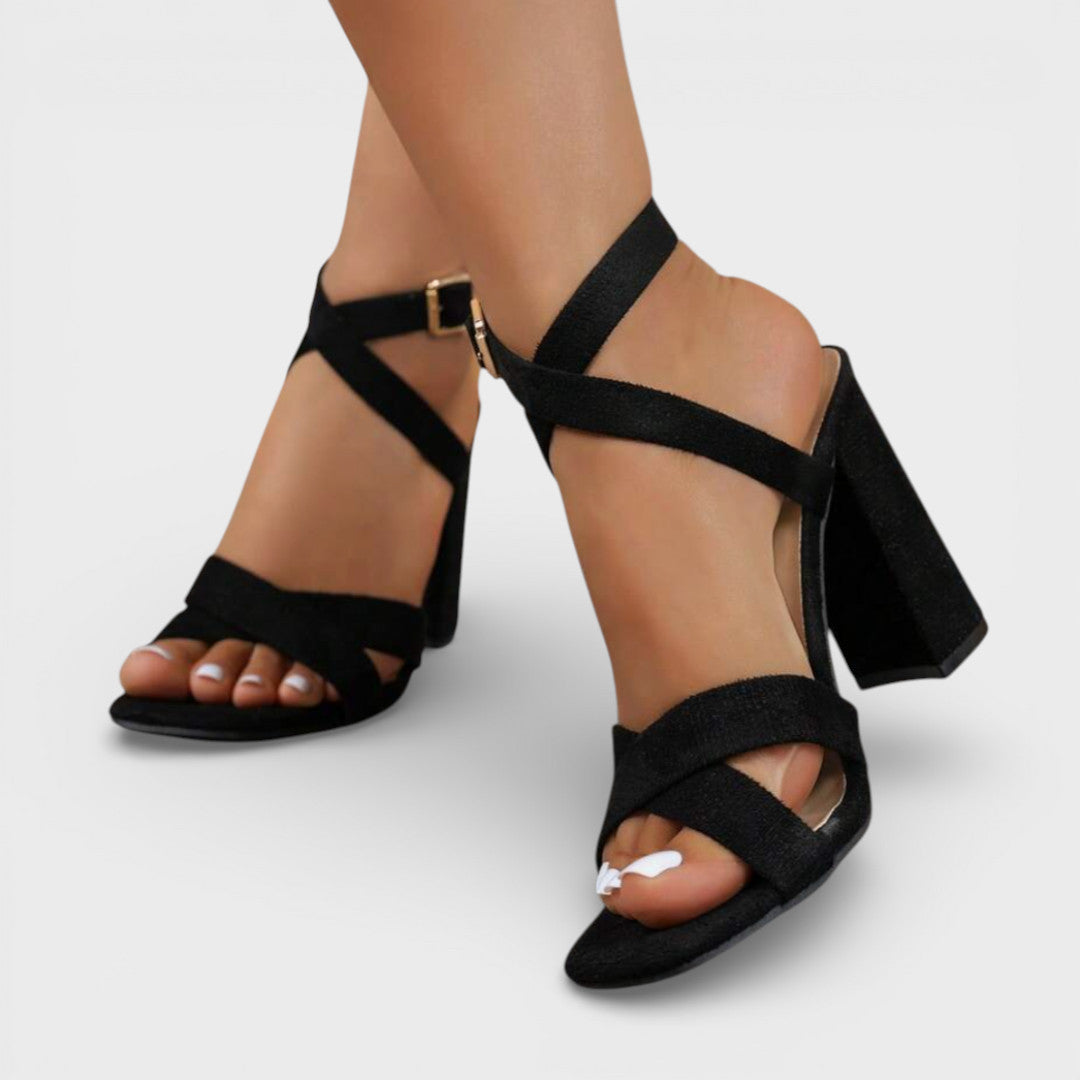 Sandalias de tacón bloque con tiras para mujer, zapatos de vestir de punta cuadrada para eventos formales