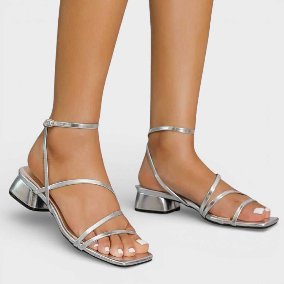 Sandalias de tacón grueso para mujer, punta cuadrada, con tiras estilo romano y suela de goma