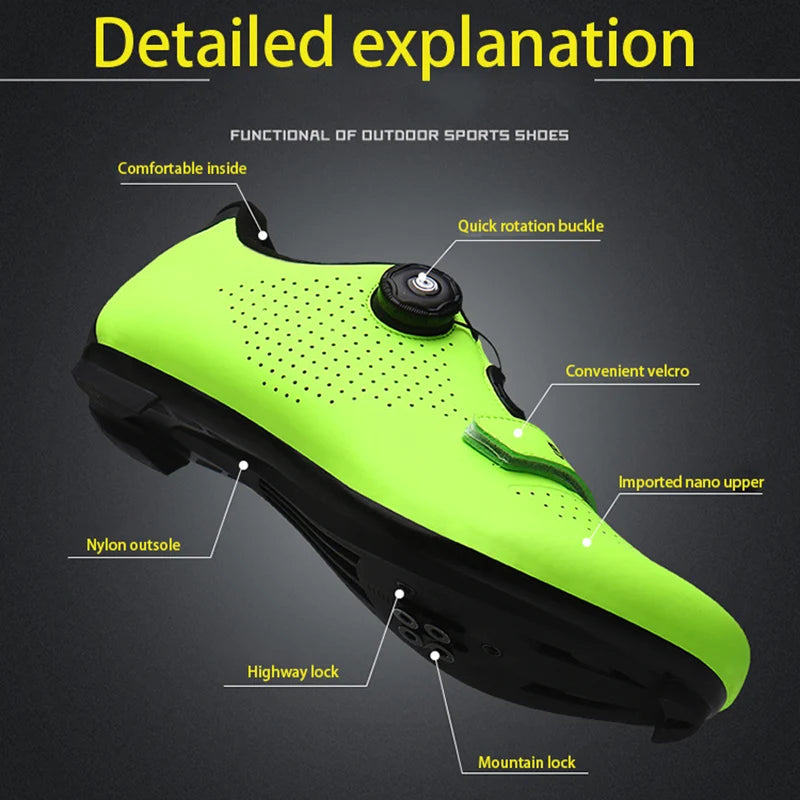 Zapatos unisex para ciclismo de montaña, autoajustables, transpirables, zapatillas planas para bicicleta de carretera