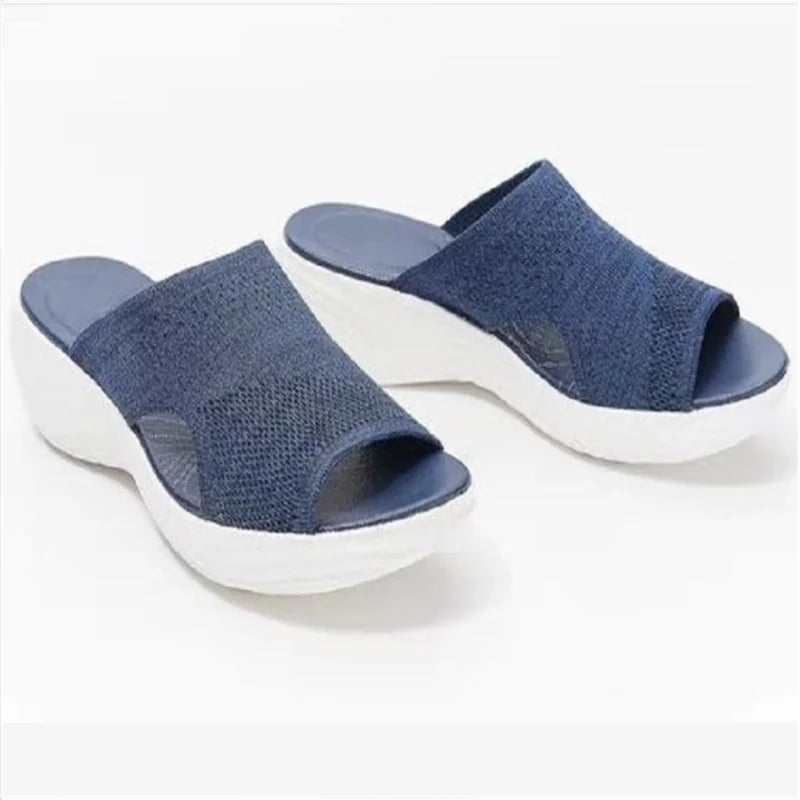 Orthopedic Sandals Women's Elastic Cross Strap Open Toe Wedge Slippers