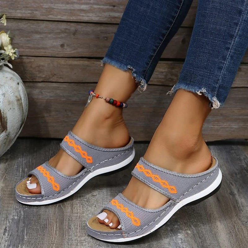 Ortopædiske sandaler til kvinder med åndbart mesh, åben tå og kilehæl slippers
