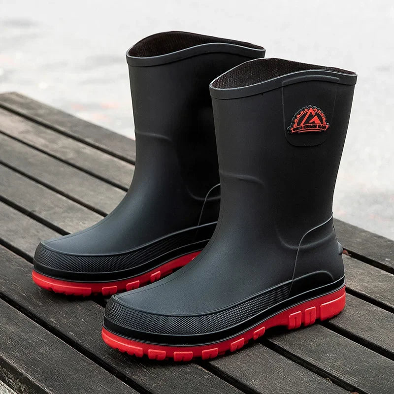 Bottes de pluie imperméables antidérapantes pour homme – semelle intérieure en peau lainée, fermeture à enfiler