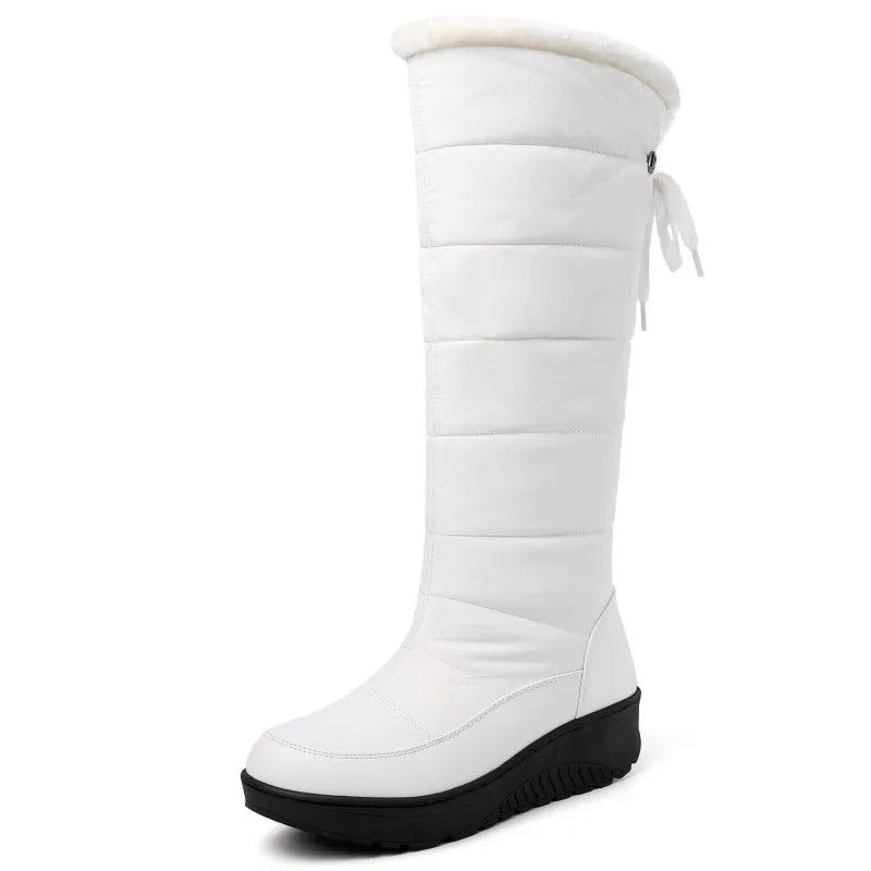 Women's Waterproof Knee-High Boots – Wedge Platform Heel, Plush Lining