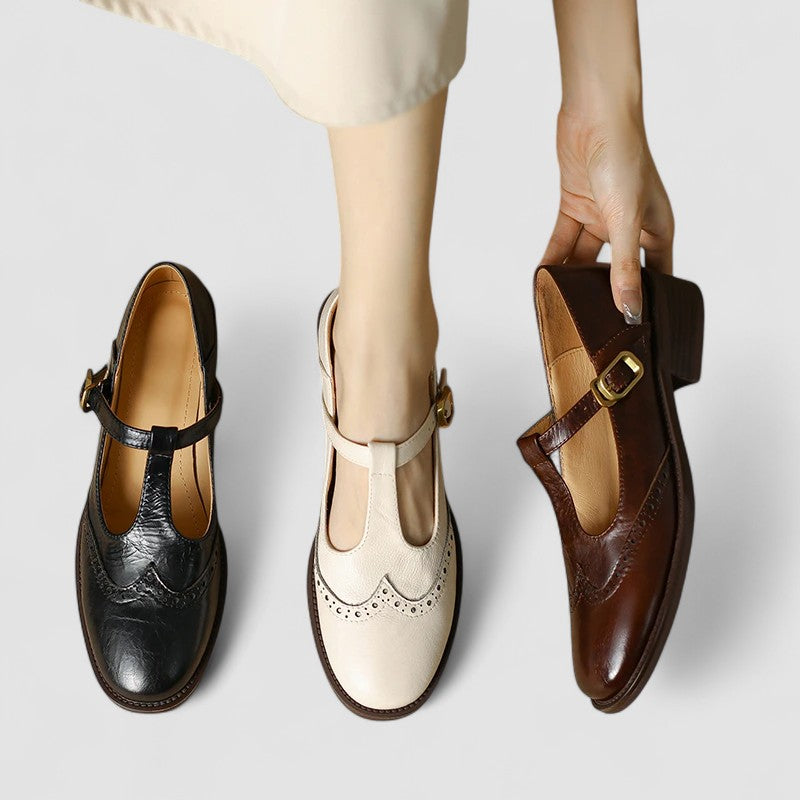 Scarpe Mary Jane da donna in vera pelle con cinturino regolabile e tacco a blocco
