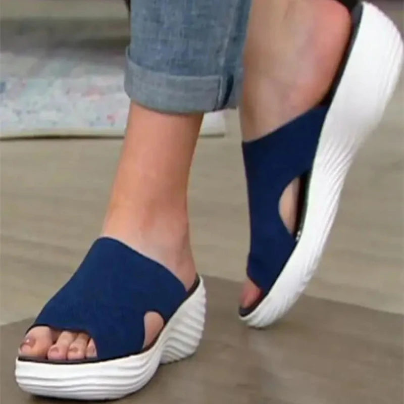 Orthopedic Sandals Women's Elastic Cross Strap Open Toe Wedge Slippers