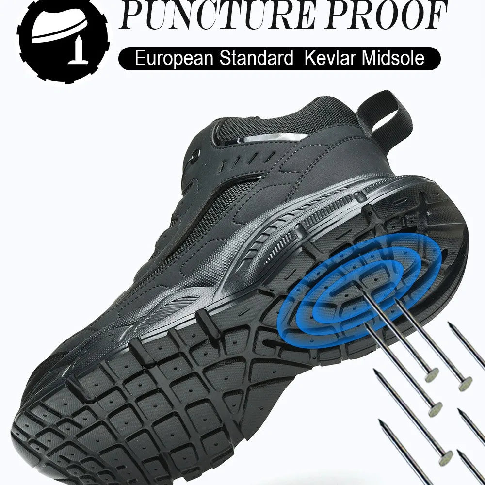 Bottes de sécurité pour hommes à embout en acier antidérapant – fermeture à boucle rotative, conception anti-perforation