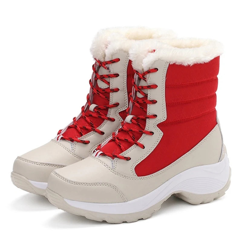 Bottes compensées à plateforme confort pour femmes – fermeture à lacets, doublure en fourrure douillette