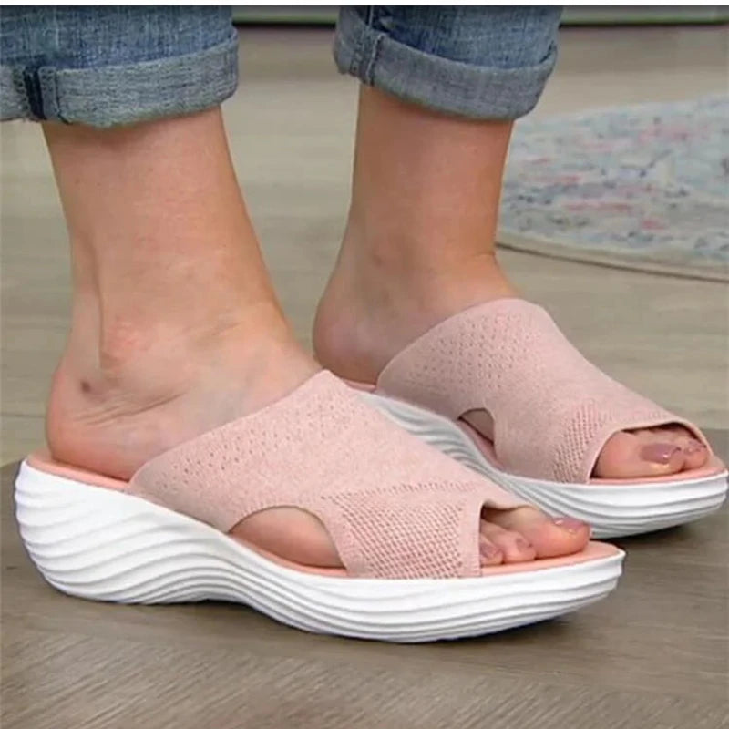 Orthopedic Sandals Women's Elastic Cross Strap Open Toe Wedge Slippers