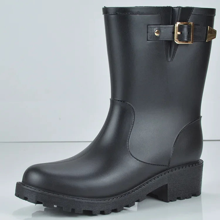 Women's Comfort Waterproof Rain Boots – Low Platform Heel, Slip-On Design