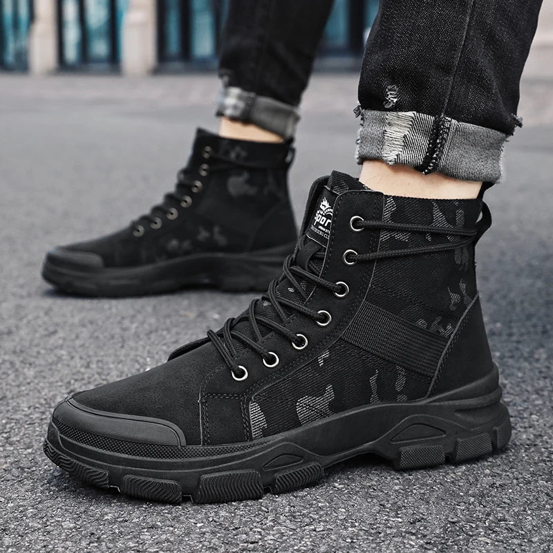 Stivali platform da uomo, comodi e alti alla caviglia – soletta in PU, design resistente all’usura