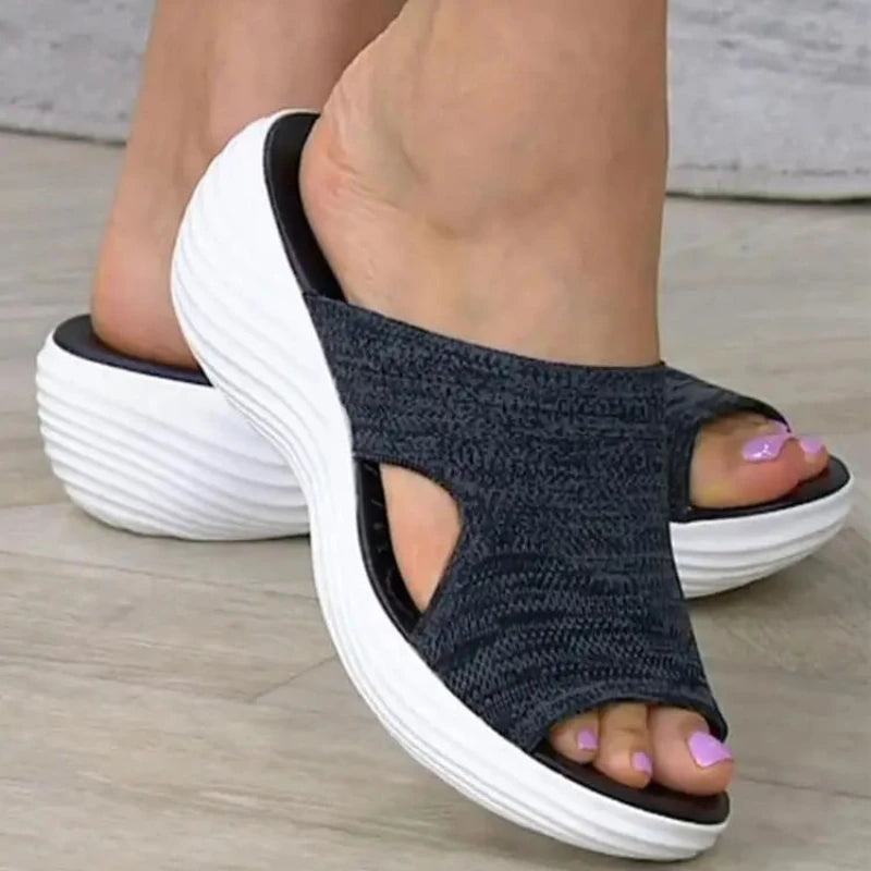 Orthopedic Sandals Women's Elastic Cross Strap Open Toe Wedge Slippers