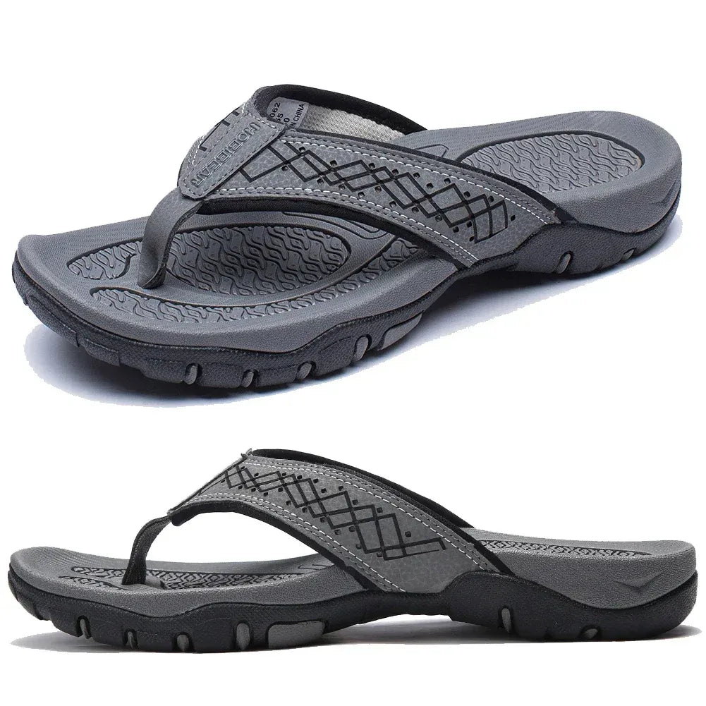 Orthopedic Men's Athletic Flip Flops with Arch Support PU Leather Beach Sandals