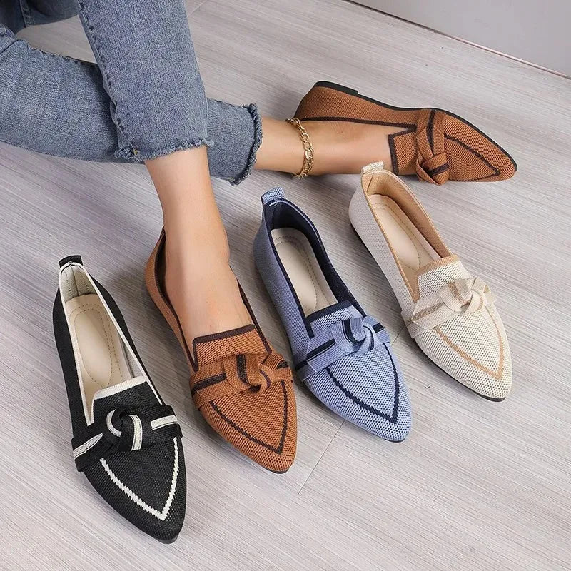 Ballerines à bout pointu avec maille respirante et détail nœud