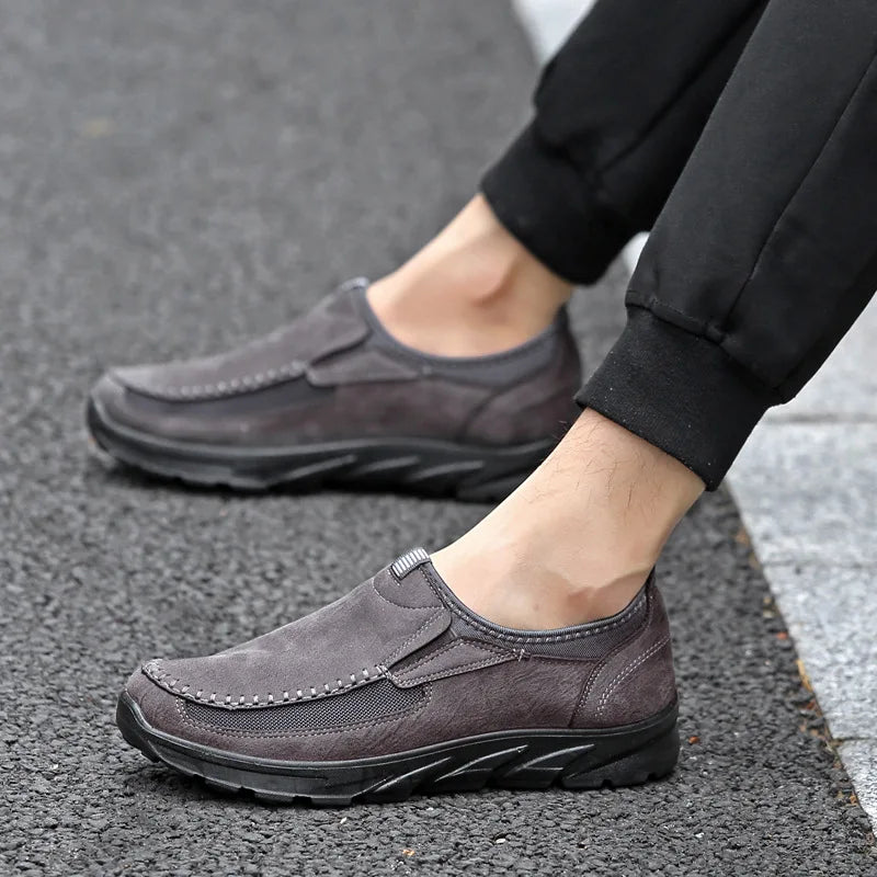 Men's Non-Slip Suede Mesh Loafers – Cushioned Insole, Hand-Stitched Detail