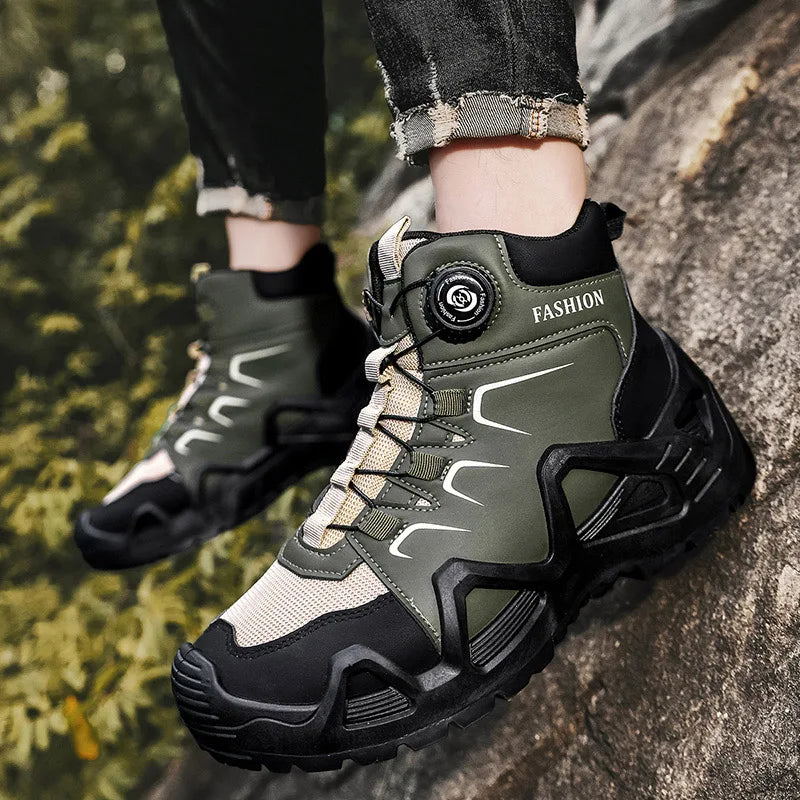Men’s Waterproof Outdoor Hiking Boots with Microfiber Leather and Rotating Buckle Closure
