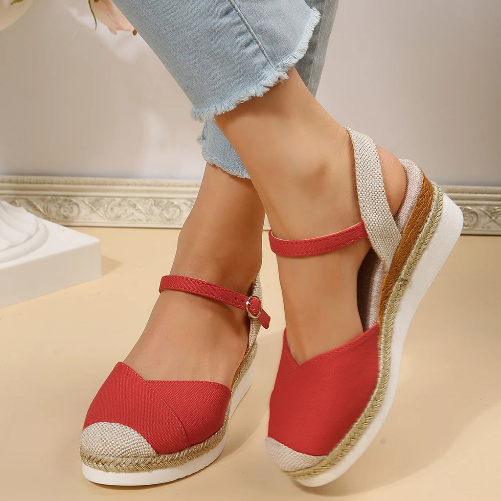 Women's Closed-Toe Wedge Sandals Buckle Strap Modern Espadrilles Platform Shoes