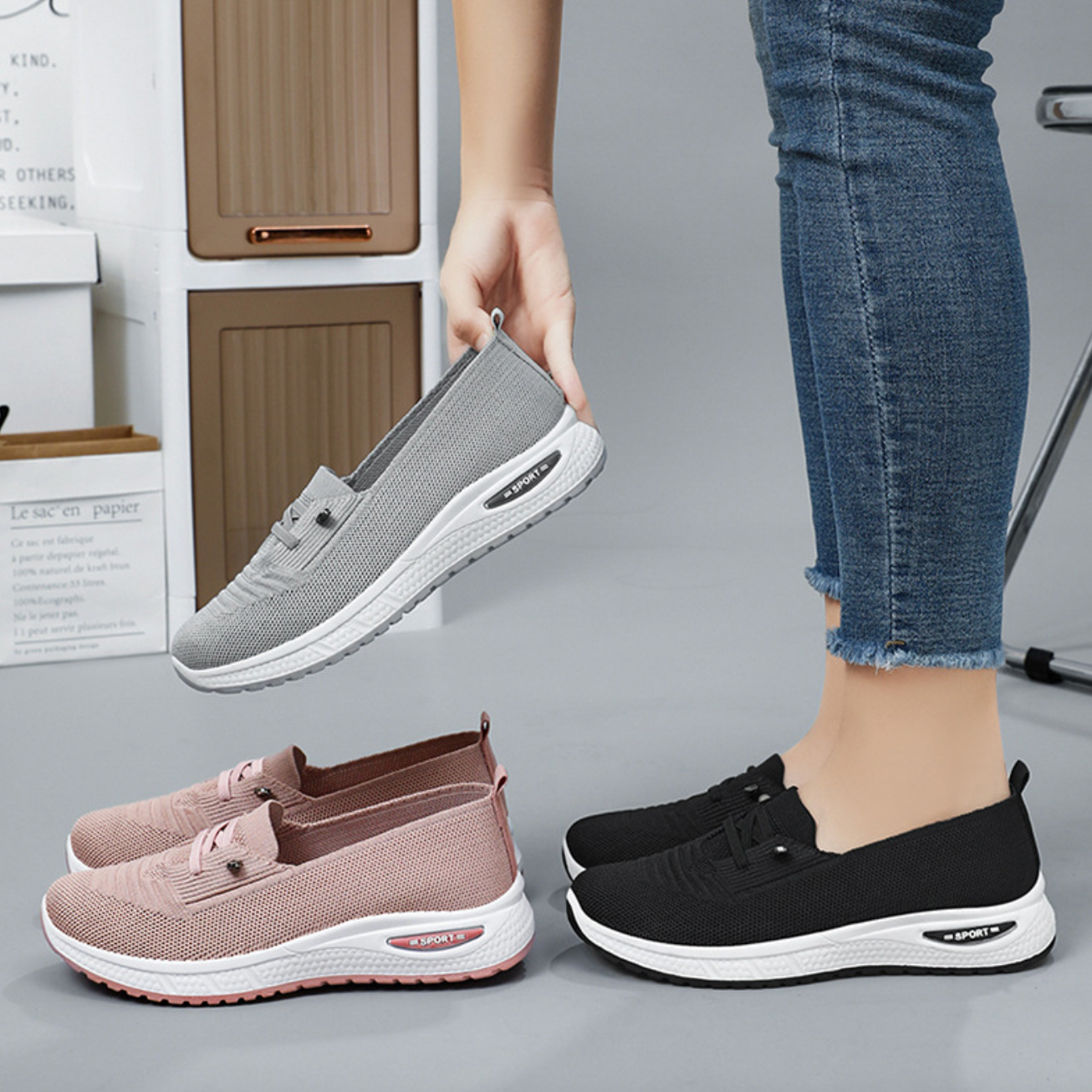 Orthopedic Walking Shoes for Women with Arch Support and Breathable Flyknit Mesh