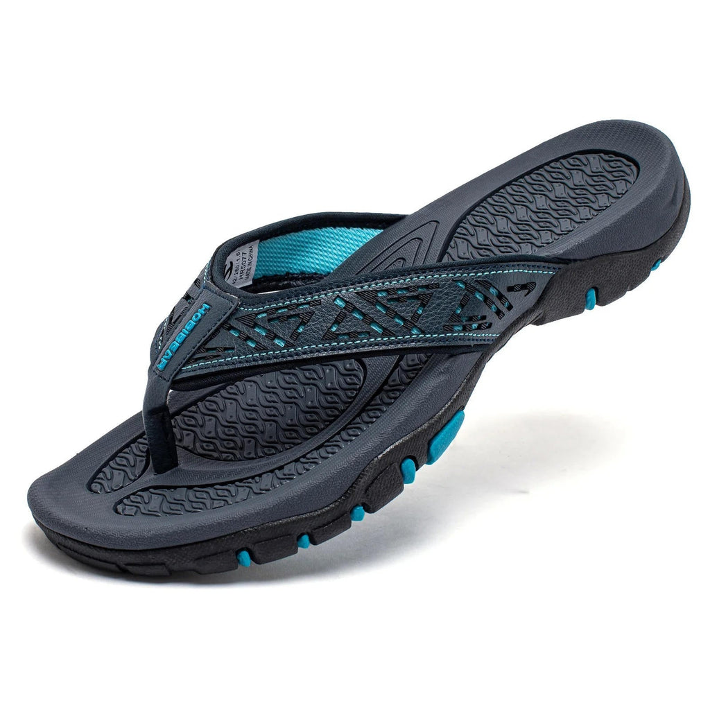 Orthopedic Men's Athletic Flip Flops with Arch Support PU Leather Beach Sandals