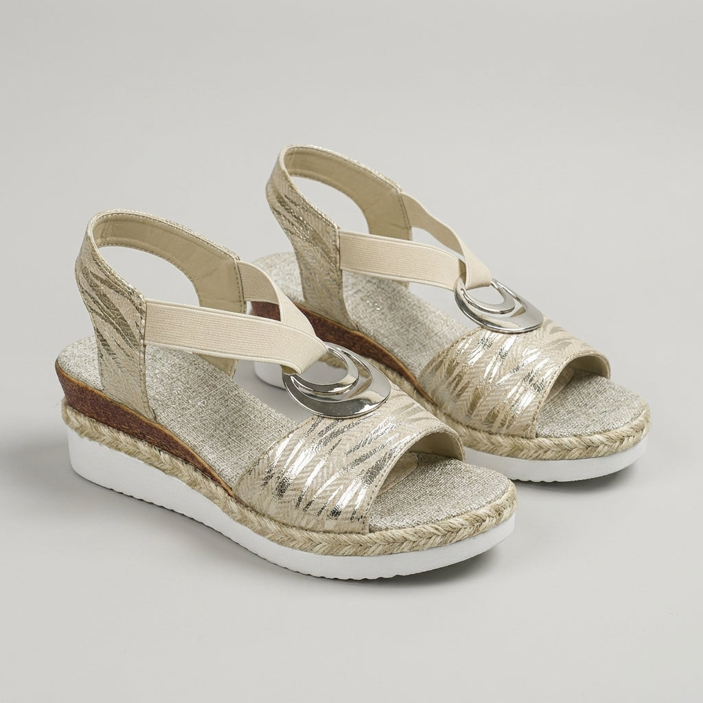 Sandales compensées espadrilles pour femmes avec bride élastique à la cheville, bout ouvert, chaussures décontractées à plateforme