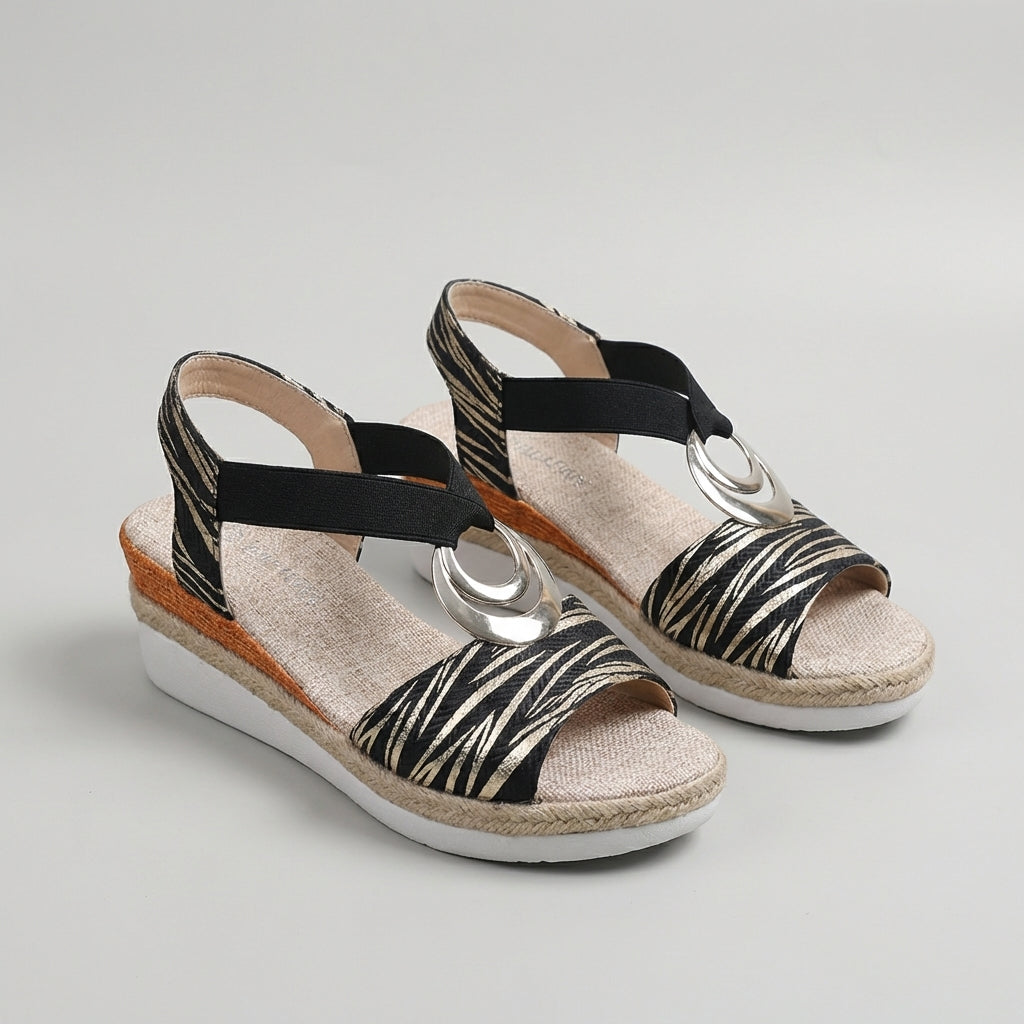 Sandales compensées espadrilles pour femmes avec bride élastique à la cheville, bout ouvert, chaussures décontractées à plateforme