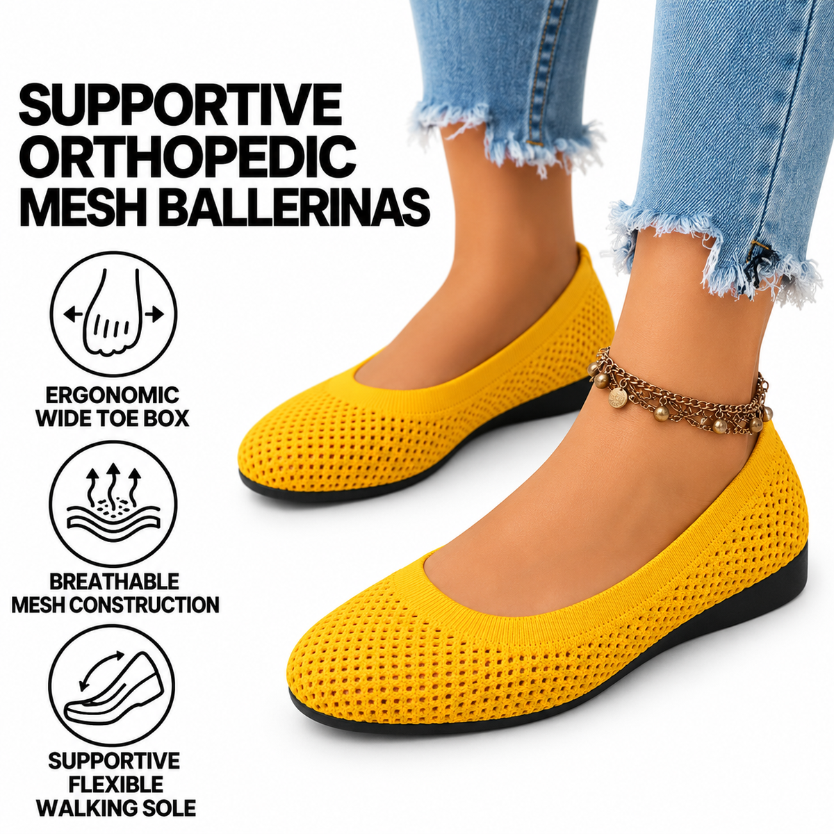 Women's Orthopedic Ballet Flats – Breathable Mesh & Wide Toe Box