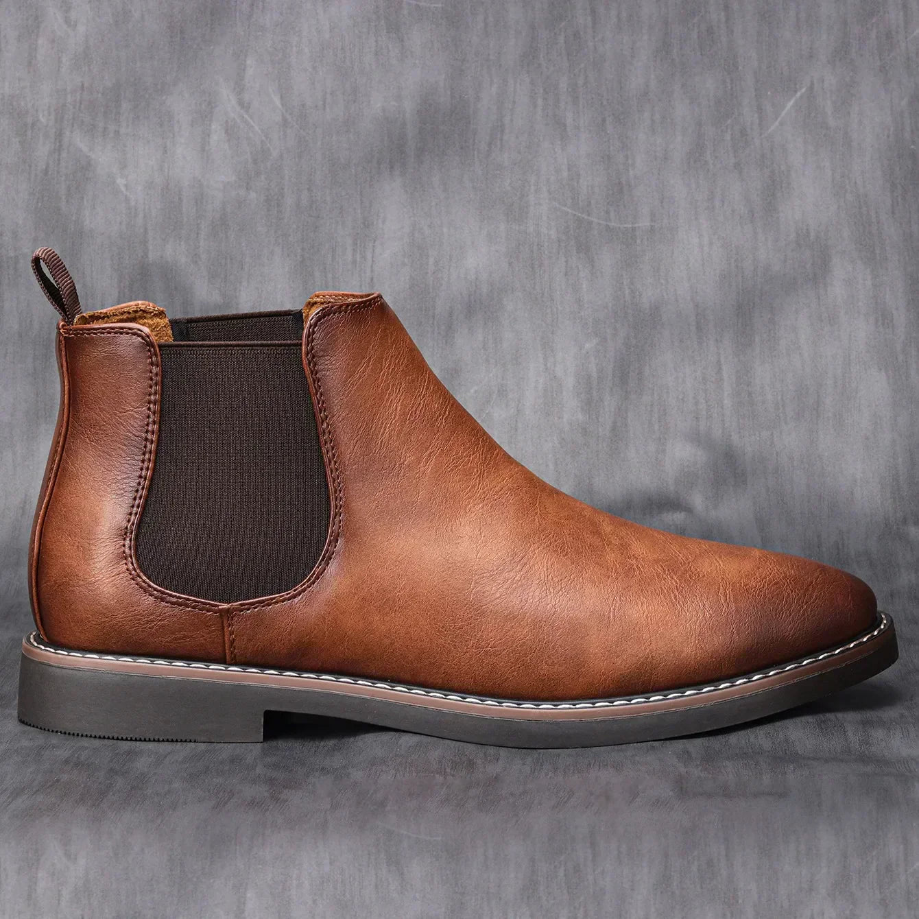 Men's Comfort Leather Chelsea Boots – Elastic Side Panels, Non-Slip Sole